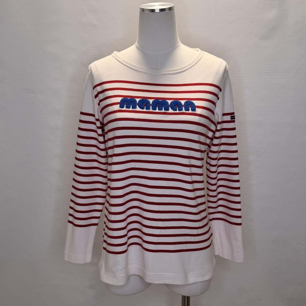 Armor Lux Shirt Womens 3 White Red Stripe Maman Boat Neck Long Sleeve Top